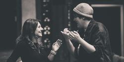 Photo of two of the Young Garrick creatives in conversation