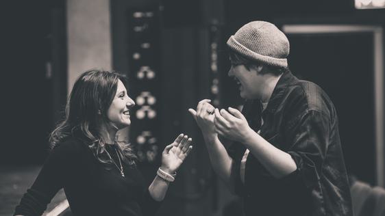 Photo of two of the Young Garrick creatives in conversation