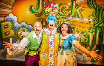 Jack and the Beanstalk panto cast members Ben Thornton as Billy, Sam Rabone as Dame Trot and Becky Sanneh as Jack Trot