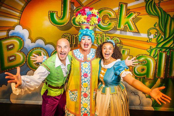 Jack and the Beanstalk panto cast members Ben Thornton as Billy, Sam Rabone as Dame Trot and Becky Sanneh as Jack Trot