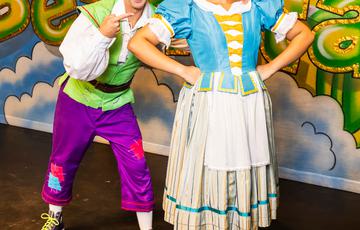 Jack and the Beanstalk panto cast members Ben Thornton as Billy and Becky Sanneh as Jack Trot