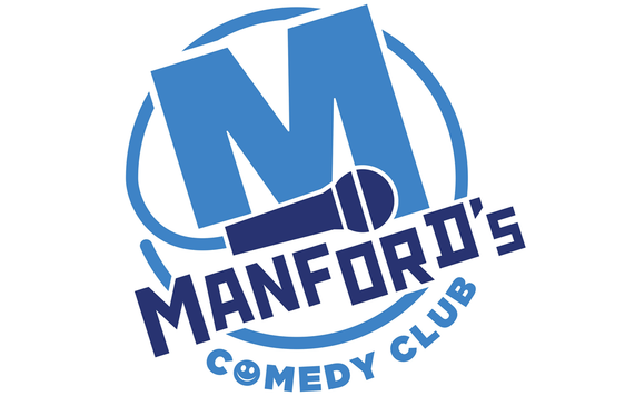 Manford Comedy Blue and white Logo
