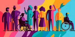 An image depicting people with different forms of accessibility needs