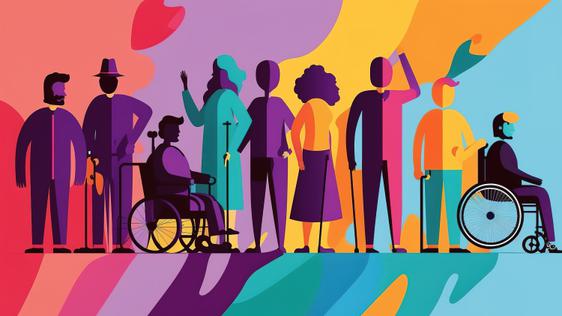 An image depicting people with different forms of accessibility needs